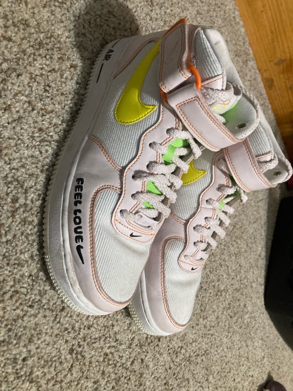 Nike Air Force 1 High in Pastel Pink with Neon Yellow Swoosh